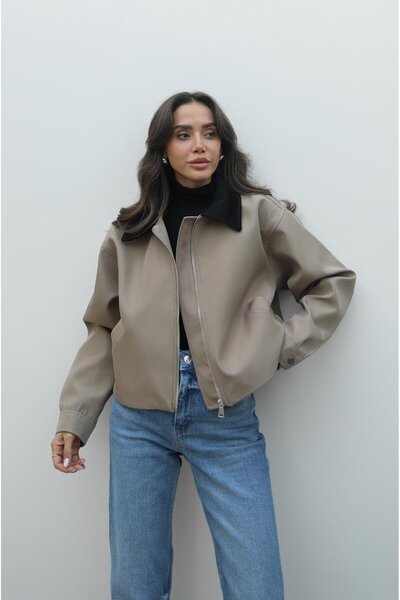 Havoş Bej Yakası Kadife Detaylı Ceket