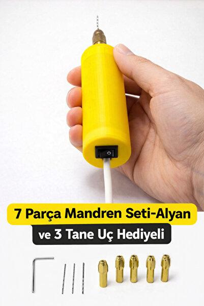 MurayTekno USB Mini Drill Matkap Seti – 7 Parça Mandren Seti+ 3 Adet Mikro Ma...