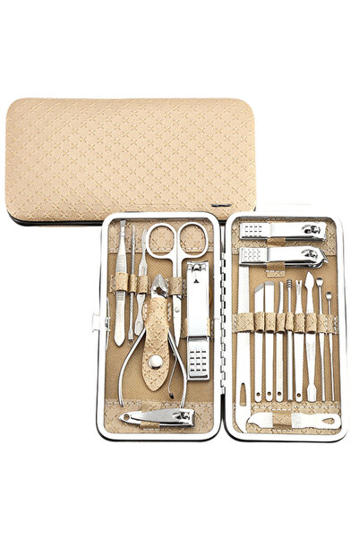 Three top online Set manichiură și pedichiură în trusă scule bej 20 buc