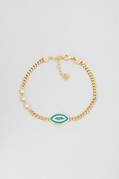 So CHIC... Mistik Göz 18 Ayar Sarı Altın Kaplama 19 Cm Gümüş Zincir Bileklik