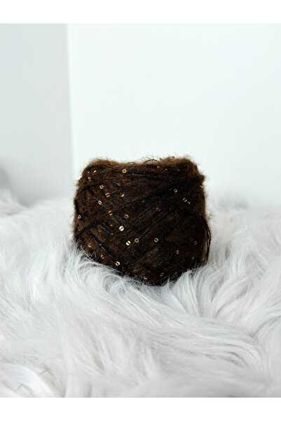 VELİNACOLLECTİON Kahverengi Üç Katlı Moher Karışımlı Pullu Örgü İpi 100 gr