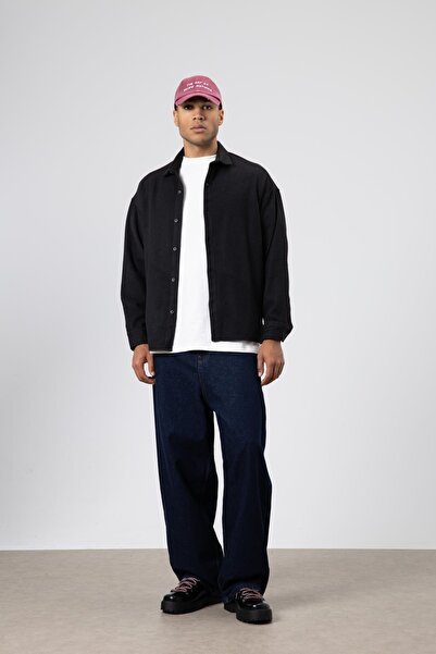 VAMOSCLO Textured Oversize Shirt Jacket Black