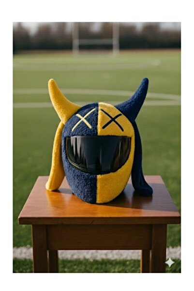 Beta Peluş Kask Kılıfı Sarı Lacivert Şeytan Taraftar Motosiklet Aksesuarı