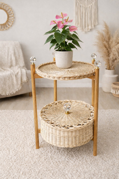 SEÇİL El Yapımı 2 Katlı Cam Sehpa | Boho & Modern Tasarım