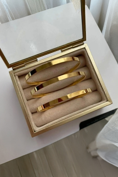 Silmaril Store 3’lü Ajda Bilezik Altın Kaplama Paslanmaz Çelik - Düz Kalın / ...