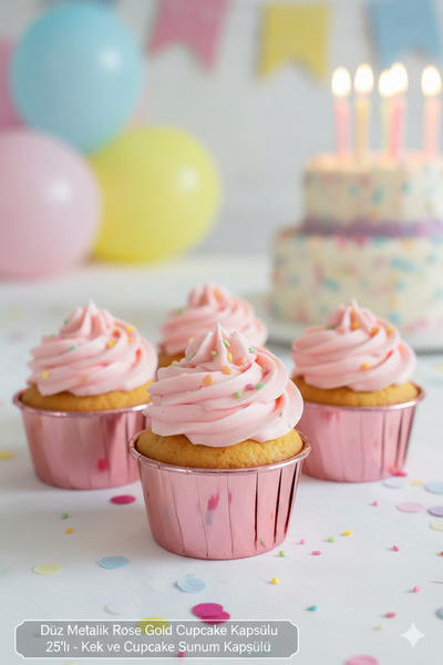 DODOMAR Plain Metallic Rose Gold Cupcake Capsules Pack of 25 - Cake and Cupca...