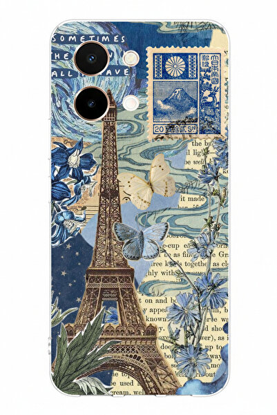 TechTree حافظة سيليكون مطبوعة متوافقة مع هاتف Vivo Y28 من باريس وبرج إيفل