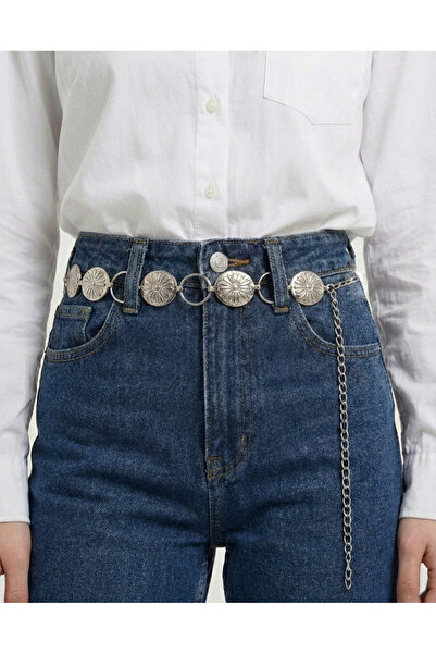 NEW JOURNAL Women's Silver Color Metal Ring and Daisy Detailed Waist Chain Be...