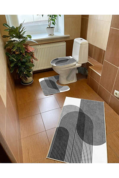 PATRON Halı B_213 Kaymaz Pvc Dot Taban Üçlü Banyo Seti, Makinada Yıkanabilir,...