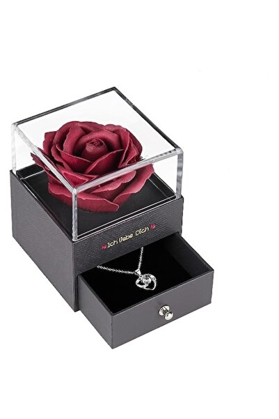 OEM Frozen Rose Soap, Set with Heart Necklace I Love You in 100 Languages, Red