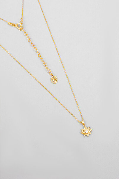 So CHIC... Lotus Masalı 18 Ayar Sarı Altın Kaplama 43 Cm Gümüş Kolye