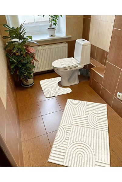 PATRON Halı B_207 Kaymaz Pvc Dot Taban Üçlü Banyo Seti, Makinada Yıkanabilir,...