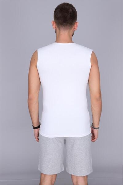 OBJE Men's White Cotton V-Neck Sleeveless Undershirt