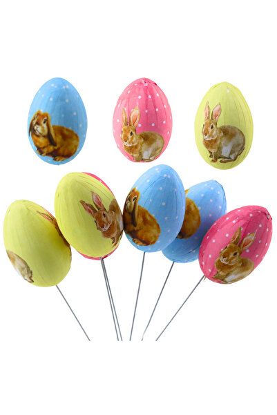 Three top online Ouă de Paște pe o sârmă colorate cu decorațiuni de iepurași,...