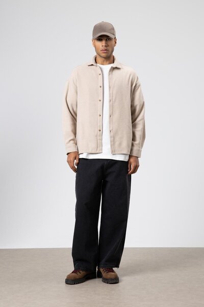 VAMOSCLO Textured Oversize Shirt Jacket Beige