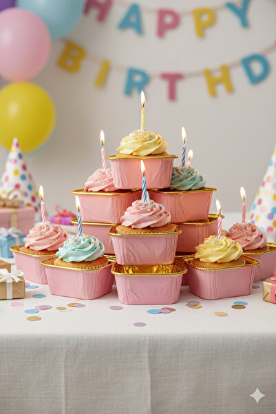 DODOMAR Pink Cupcake Capsule with Metallic Gold Inside, Pack of 25 - Cake and...