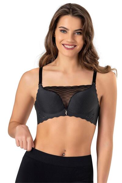 OBJE Women's Black Backless Lace Hollow Bra
