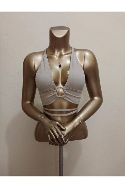 MODA Pinterest Göğüs Ve Sırt Dekolteli Halka Detaylı Büstiyer Crop