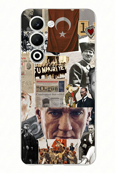 TechTree حافظة سيليكون مطبوعة بتصميم أتاتورك ريبابليك كولاج متوافقة مع هاتف O...