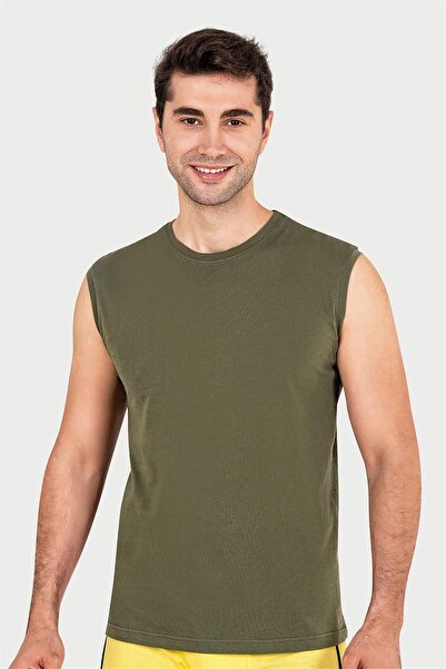 OBJE Men's Khaki Single Jersey Sleeveless Undershirt