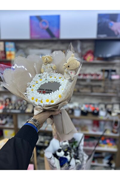UMAY FLOWERS Papatyalı Ayıcık Temali Dekoratif Ayna Buket sevgililer günü hed...
