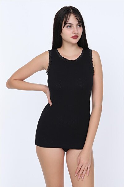 OBJE Black Wide Strap Thin Lace Jacquard Heart Tank Top