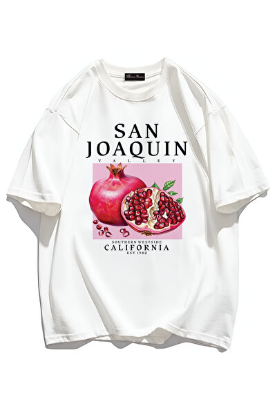 Marco Fresco Unisex Daily Short Sleeve Pomegranate Printed Youth Oversize Tshirt
