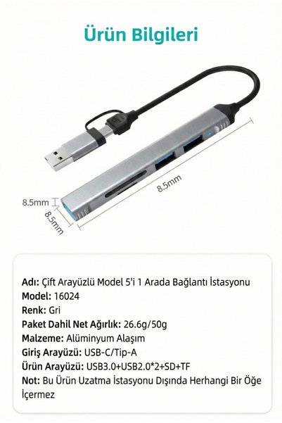 PASACO Dual-Port 5-in-1 Docking Station: Type-C and Usb-A Compatible, 3.0 Hub, Sd/Tf Card Reader