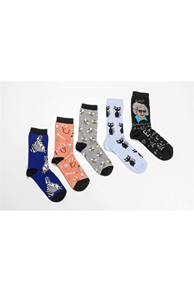 OBJE Unisex Einstain Pattern 5-Piece Socks