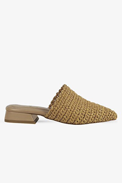 Modezya Elanor Nude Knitted Women's Short Thick Heeled Slippers