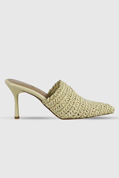 Modezya Berry Beige Knitted Women's Thin Heeled Slippers