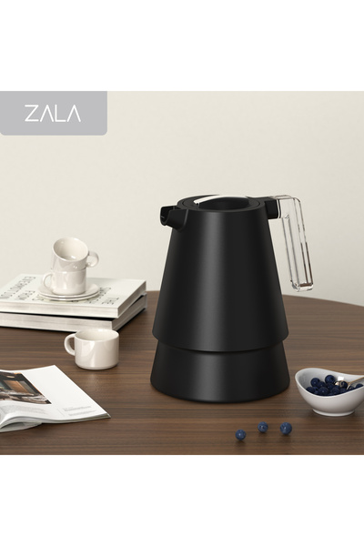 ZALA ترمس أسود عصري سعة 1 لتر بمقبض شفاف - بطانة زجاجية معزول حرارياً للمشروب...