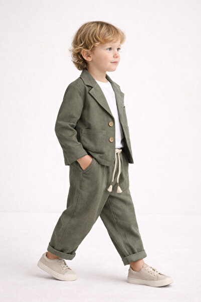 ecoo kids Erkek Çocuk 3’lü Takım Keten Ceket, Tişört ve Jogger Bel Keten Pant...