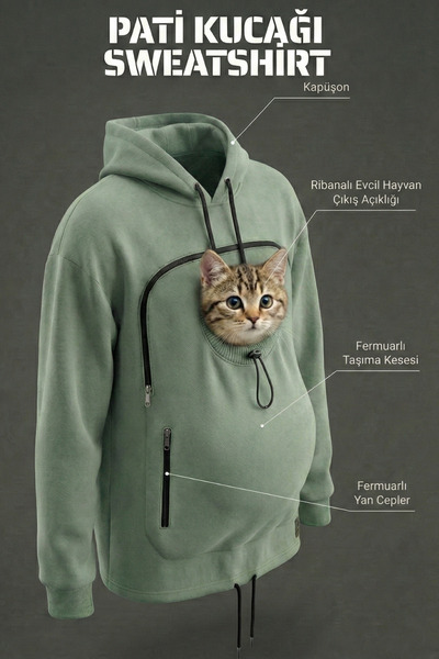 Petolojim Pati Kucağı Sweatshirt (Kanguru Keseli Kedi-Köpek Taşıma Kıyafeti) ...