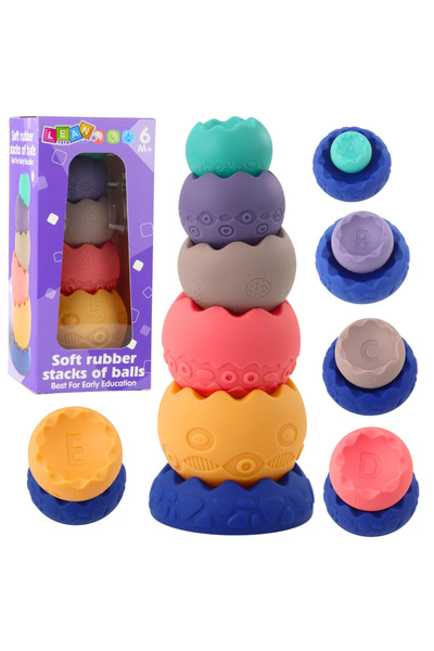 LeanToys Set educativ Ouă moi Bile cu numere Turn senzorial 6 buc.