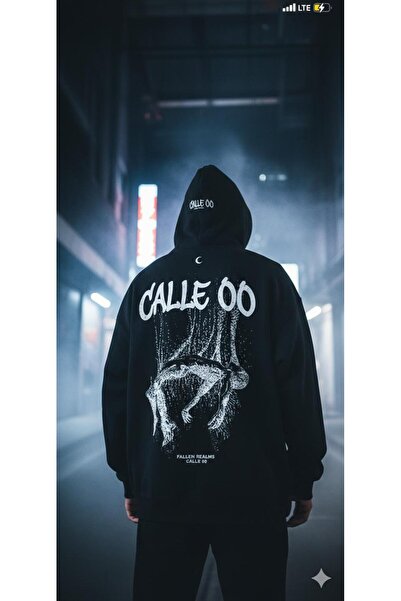 bellanova إصدار Calle 00 "Fallen Realms" - هودي أسود كبير الحجم للجنسين بثلاث...