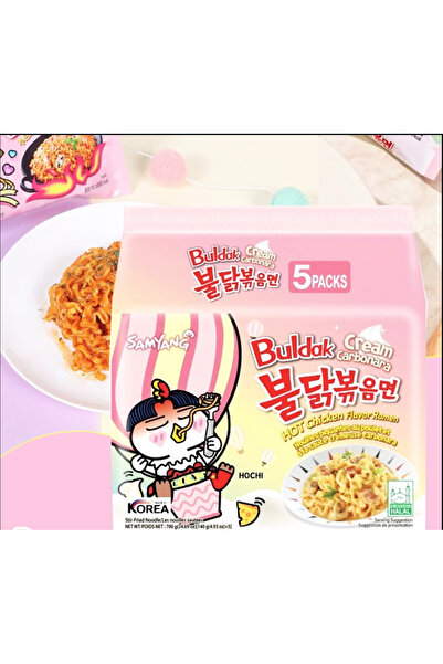 SAMYANG Set of 5 Instant Noodles Buldak Cream Carbonara, Hot Chicken Flavor, ...