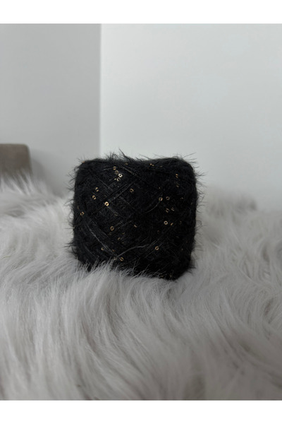 VELİNACOLLECTİON Siyah Tavşan Tüylü Moher Karışımlı Üç Katlı Pullu Örgü İpi 1...