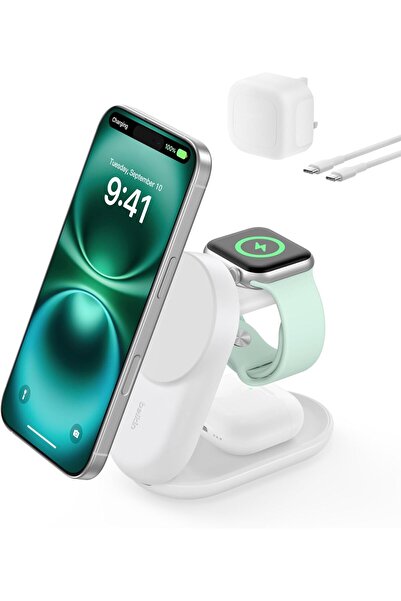 Belkin شاحن لاسلكي مغناطيسي فائق السرعة بقوة 25 واط، 3 في 1، معتمد من Qi2، مت...