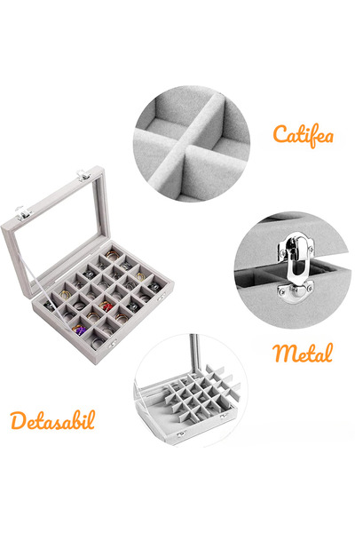 OEM Jewelry organizer box, velvet and glass window, metal closure, 24 compart...