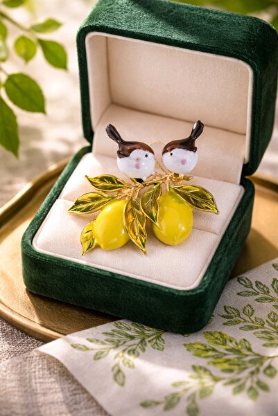 mos&more by mosev Limon Dalındaki Kuşlar Broş