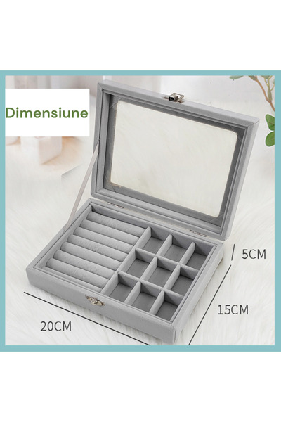 OEM Jewelry organizer box, velvet and glass window, metal closure, 9 compartm...