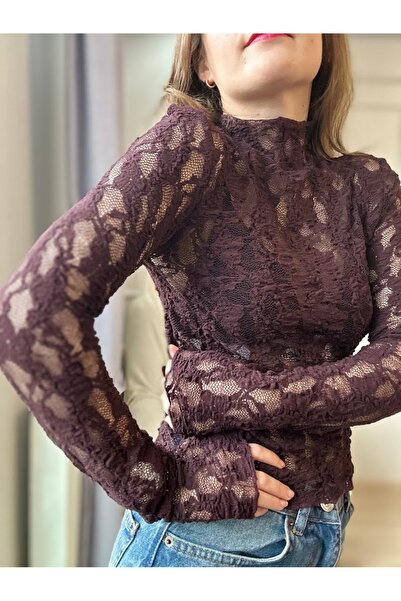 LUUN Mürdüm Rengi Dantel Bluz