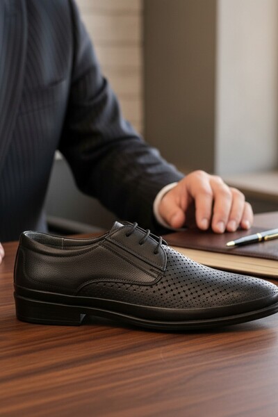 enoch Genuine Leather Black Orthopedic Ultra Light Flexible Sole Men's Shoes