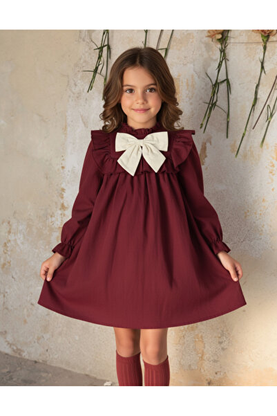 melek golden Κοριτσίστικο φόρεμα με φιόγκο και στέμμα, μακρυμάνικο, κομψό σχέ...