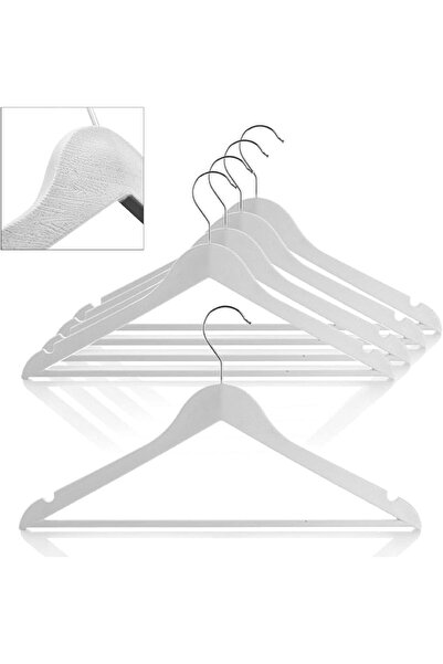 HAPPENS 5 Adet Ahşap Görünümlü Plastik A Kalite 5 Adet Siyah Askı Pantolon Gö...