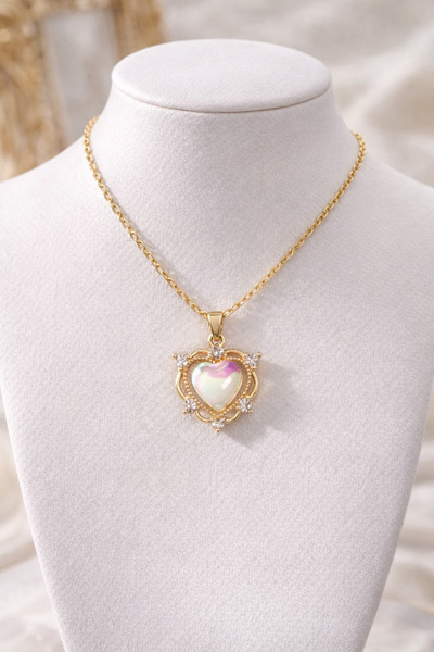 Z&T ACCESORIES قلادة نسائية بتصميم قلب يشبه حجر الأوبال