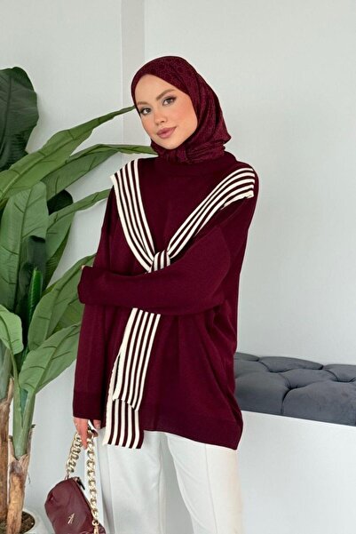 Şulemoda Giyim Χαλαρό τουνίκ με λεπτομέρεια από κορδέλα, σε μπορντό χρώμα