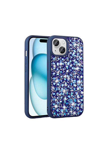 Subutu غطاء حماية لهاتف آيفون 15 بتصميم حجري لامع من إس بي تي لينا - أزرق داكن