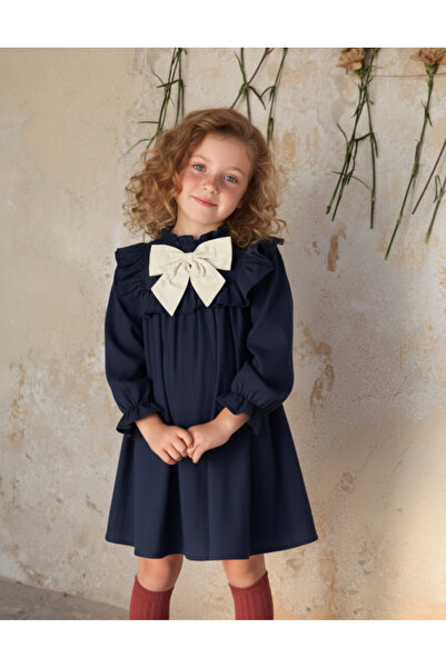 melek golden Κοριτσίστικο φόρεμα με φιόγκο και στέμμα, μακρυμάνικο, κομψό σχέ...